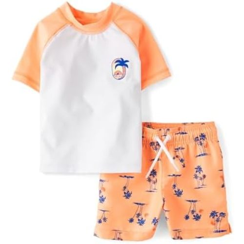 The Children's Place Boys' and Toddler 2-Piece Short Sleeve Rashguard and Swim Trunk