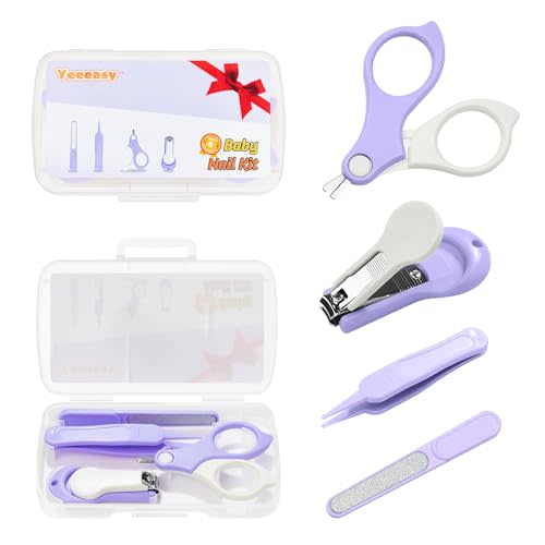 Yeeeasy Baby Nail Clippers Kit Baby Grooming Set with Nail Clippers, Scissors, Nail File & Tweezers Baby Care Kit Fingernail Cutter for Baby,Newborn,Infant,Toddler,Kid(Purple)