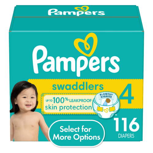 Pampers Swaddlers Size 4 Diapers, 116 Count - Leak Protection, Hypoallergenic, Dermatologist Approved