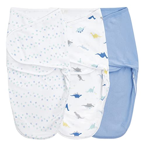 aden + anais Essentials Easy Wrap Swaddle, Cotton Knit Baby Wrap, Newborn Wearable Swaddle Sleep Sack, 3 Pack, Dino-Rama, 0-3 Months, Small/Medium