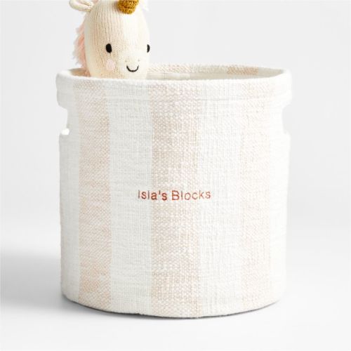 Cove Elegant Pink Organic Cotton Striped Shelf Storage Bin