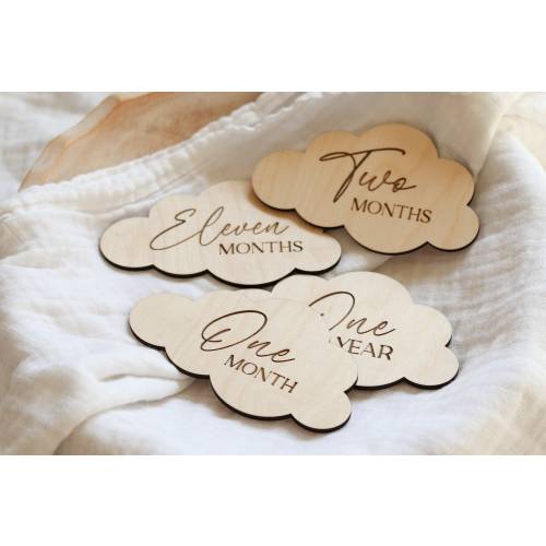 Wooden engraved cloud baby monthly milestone, Personalized baby name plaque, Baby shower gift, Birth announcement photo prop,milestone cards