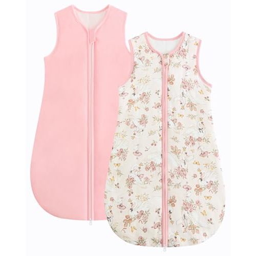 WYTbaby Baby Sleep Sack 2 Pack Cotton SleepSack for Spring Summer Wearable Blanket with 2-Way Zipper