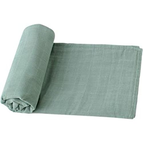 LifeTree Solid Baby Swaddle Blankets Neutral, Organic Cotton, Muslin Receiving Blanket Wrap for Boys & Girls, Large 47 x 47 inches, Newborn Swaddling Blankets (Roman Green Color)