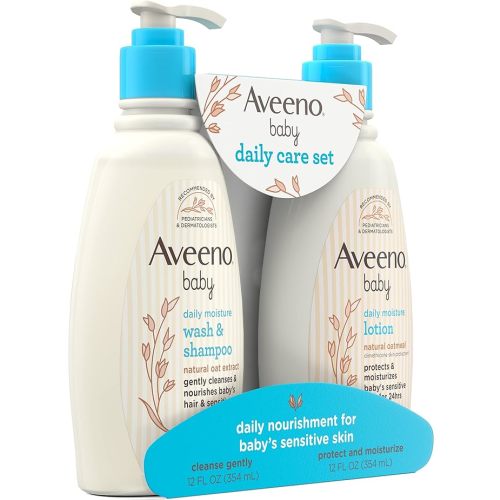 Aveeno Baby Daily Care Gift Set with Oat Extract & Prebiotic Oat, Contains Daily Moisturizing Body Lotion & Gentle 2-in-1 Baby Bath Wash & Shampoo