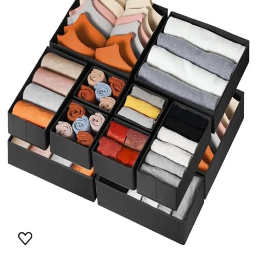 12 Pack Drawer Organizers for Clothing, Foldable Fabric Closet Organizers and Storage Dresser Drawer Dividers Bins for Sock, Underwear, Bra, Baby Clothes, Scarves, Belt, Tie (Black)
