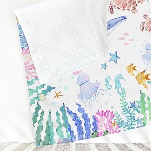 Ocean Animals Baby Blanket for Girl Boy with Dotted Backing Double Layer Sea Soft Swaddle Receiving Blanket for Toddler Nursery Crib Bed 30x40