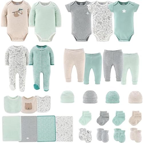 The Peanutshell Baby Layette Gift Set for Baby Boys or Girls - 30 Piece New Born Baby Unisex Gift Set, Baby Clothes & Newborn Essentials Must Haves - Newborn Baby Clothes 0-3 Months - Restful Basics