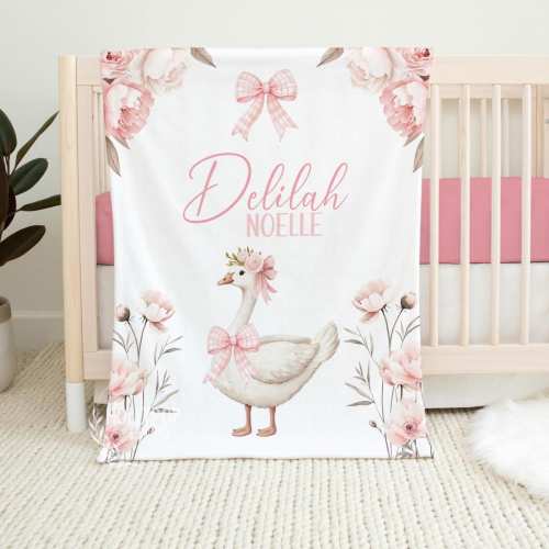 Personalized Pink Goose Baby Blanket: Floral Girl Name Blanket