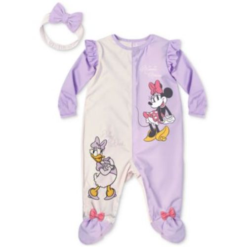 Baby Girls Minnie Mouse & Daisy Duck Headband & Footed Coverall, 2 Piece Set