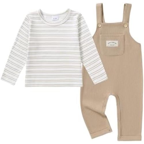 ZOEREA Toddler Baby Boys Clothes Outfit Long Sleeve T-Shirt and Romper Set Cute Jumpsuit Overalls Solid Color 6M-4T