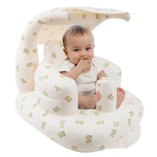 Inflatable Baby Seat with Integrated Canopy for Babies 3 Months & Up, Baby Floor Seats for Sitting Up, Baby Seats for Infants, Blow Up Baby Chair with Built in Air Pump - Bear