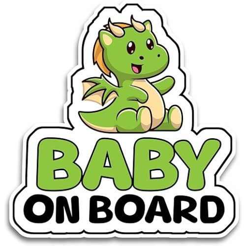 Baby on Board Signs for Car, 6 x 6 inches Cute Baby Dragon, Waterproof and UV-Resistant Baby on Board Sticker, Durable Baby Sign for Safety Awareness, Easy to Apply for Window or Bumper