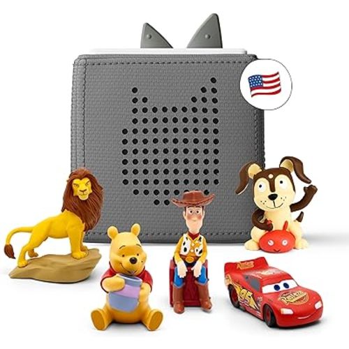 Toniebox Audio Player Starter Set with Woody, Lightning McQueen, Simba, Winnie-The-Pooh, and Playtime Puppy - Listen, Learn, and Play with One Huggable Little Box - Gray