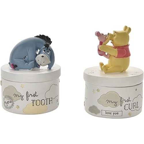 Happy Homewares Magical Beginnings 3D Resin My First Tooth and Curl Pots Winnie, Piglet and Eeyore - Ideal for Baby Shower or New Born - Officially Licensed