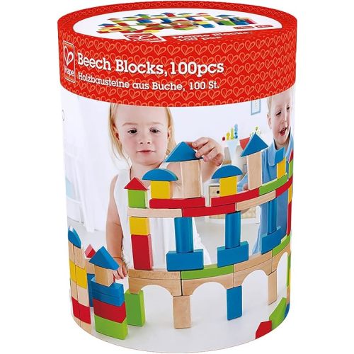 Hape Award Winning 100 PCs Wooden Building Block Set with Solid Storage Container| Learning Educational Toys for Kids