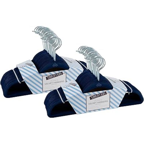 Simplify 50 Pack Kids Velvet Hangers | Slim | Non-Slip Design | Space Saving | Childrens Clothes | Shirts | Pants | Dresses | Baby Nursery | Closet Storage & Organization | Navy