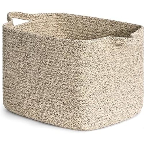 INDRESSME Dog Toy Basket, Woven Basket for Blankets, Baby Gift Baskets for Nursery Large Shelf Bin for Towels, Books, Rectangle Storage Baskets for Organizing, Brown, 13 x 10 x 9 inches
