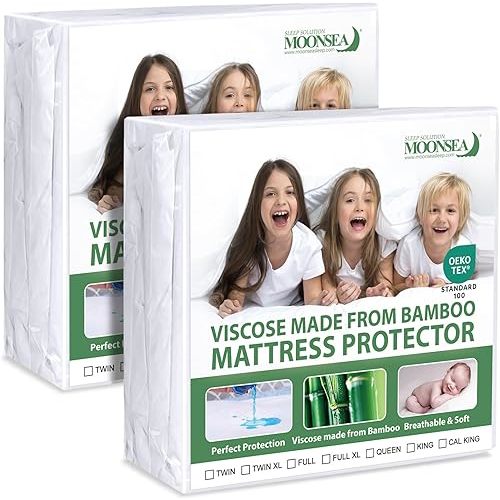 Twin Mattress Protector Waterproof 2 Pack, Skin Friendly and Breathable Twin Mattress Cover for Kids, Viscose Made from Bamboo Jersey Mattress Pad with 14" Deep Pocket