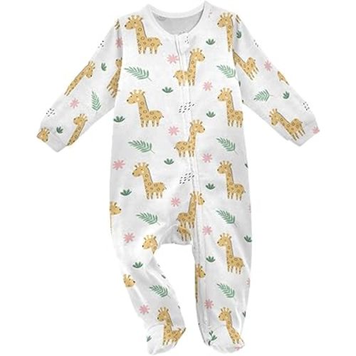 Dussdil Cute Giraffe Flowers Leaves Baby One-Piece Footies Newborn Rompers Pajamas Footed Pjs for Sleep Play Boys Girls