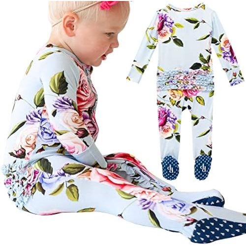 Posh Peanut Footie Pajamas for Baby Girls – Sleepers in Viscose from Bamboo with 2-Way Zipper & Ruffle Trim