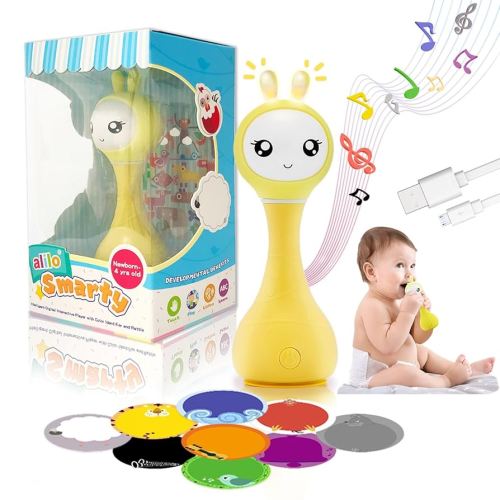 alilo Smarty Baby Audio Player - Toy with Chewable Teether Ears & Colorful Lights - Plays Educational Sounds Stories & White Noise for 0-24 Months Kids - Perfect Baby Gift for Early Learning | Yellow