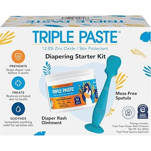 Triple Paste Diaper Rash Cream and Spatula Bundle - 8 oz Zinc Oxide Ointment and Spatula Treatment, Soothe and Prevent Rash with a Pediatrician-Recommended Hypoallergenic Formula