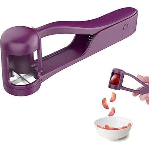 Luvan Grape Cutter for Toddlers 1-3, Grape Slicer Kitchen Gadget for Vegetable Fruit Salad Cake Decor, Stainless Steel Baby Grape Quarter Cutter Tool for Cherry Tomato Strawberry Blueberry - Purple
