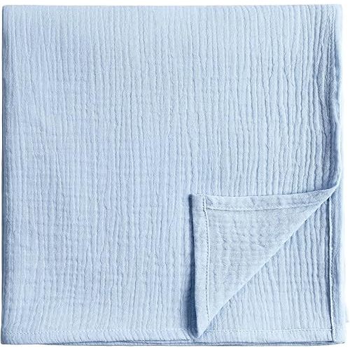 Meracorallo Muslin Swaddle Blanket, 100% Organic Cotton Receiving Blanket Soft and Breathable Swaddle Wrap for Baby Boys and Girls, Sky Blue