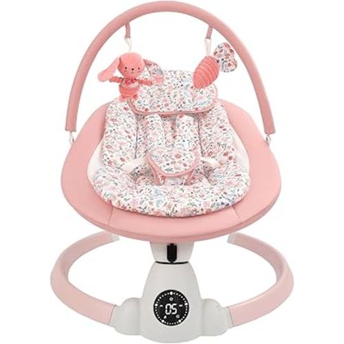 Baby Swing for Infants, Electric Baby Swing with Bluetooth, Portable Infant Swing with 5 Speeds, 10 Lullabies, 5-Point Harness & Remote Control, for Newborns Infants Indoor Outdoor Use (Floral)