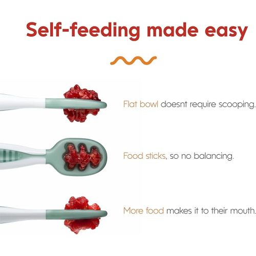 NumNum Pre-Spoon GOOtensils | Baby Spoon Set (Stage 1 + Stage 2) | BPA Free Silicone Self Feeding Toddler Utensils | for Kids Ages 6 Months+, 1-Pack, Two Spoons, Frosty Lilac/Rosebud - 2 Spoons