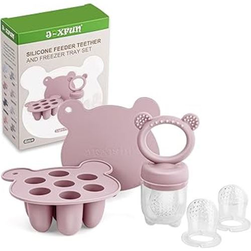 JEXFUN Silicone Breastmilk Popsicle Freezer Molds & Baby Fruit Food Feeder Pacifier, Baby Food Storage Containers Breast Milk Ice Cubes for Baby Teething & Infant Self Feeding, BPA Free - (Light Pink)