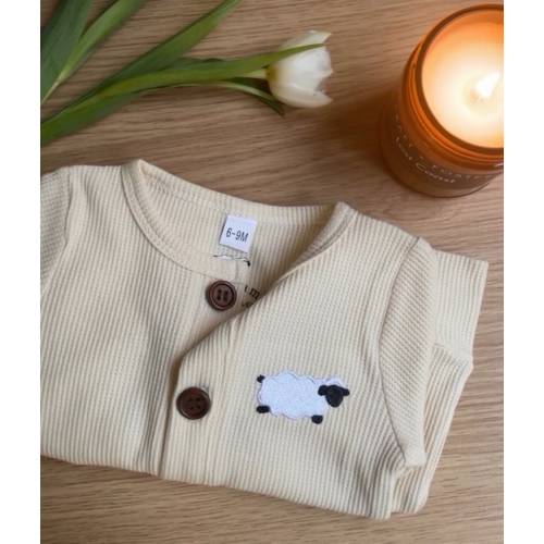 Neutral Baby and Toddler Onesie | Waffle Knit Lamb Onesie, Cream Button Front One Piece, Embroidered Christian Clothing