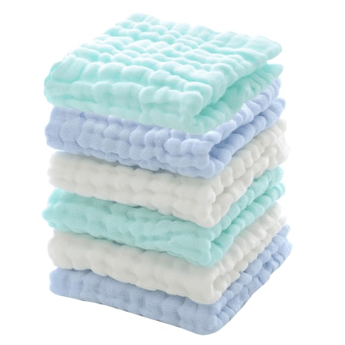 Baby Washcloths 6 Pack Muslin Baby Face Towels Soft for Newborn Cotton Wash Cloth Set for Baby Body Skin Baby Registry as Shower 11x11 inches (Blue)