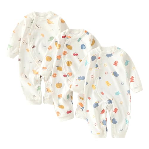 Newborn Baby Romper - Unisex Cotton Bodysuit for Infant Baby Boys Girls 3 Pack Long Sleeve Button Solid Jumpsuits