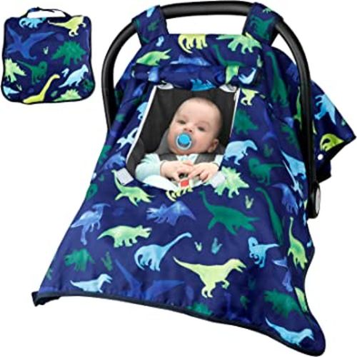 Carseat Cover Boy, Winter Baby Carseat Seat Cover, Carseat Canopy Cozy & Warm Cover with Peep Windows, Blue Dinosaur Stuff