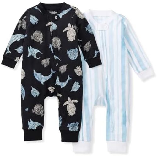 Burt's Bees Baby baby-boys Sleep and Play Pjs, 2-pack 100% Organic Cotton One-piece Zip Front Footless Jumpsuit Pajamas