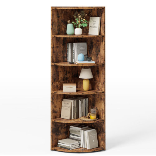 C) Ebern Designs 66.9'' H X 17.2'' W Wood Fan-Shaped Bookcase 6-Tier Storage Corner Shelf & Reviews | Wayfair
