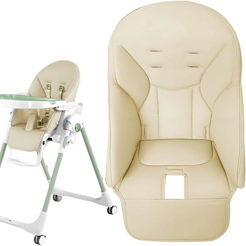High Chair Cover Replacement Compatible with Pegs Perego Siesta Zero3, High Dinner Chair Seat Soft Cushion PU Leather, Beige