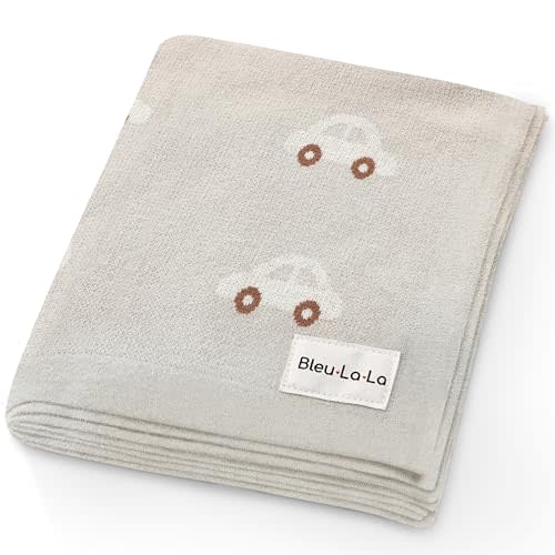 Bleu La La Baby Receiving Blanket for Boys 100% Cotton Buttery Soft Cozy Receiving Swaddle Crib Stroller Blanket for Shower Gift Registry for Newborns, Infants, Toddlers (Cars - Oat)