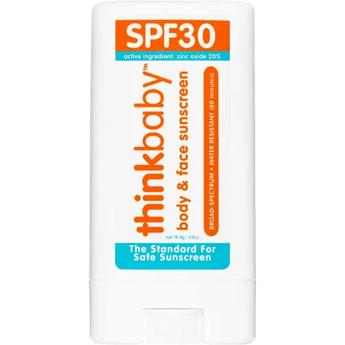 Thinkbaby SPF 30 Sunscreen Stick – Safe, Natural, Water Resistant Sun Cream for Babies, Kids & Adults – Vegan, Mineral UVA/UVB Sun Protection – Reef Friendly Travel Stick, 0.64oz