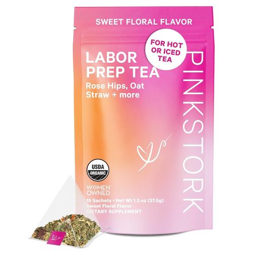 Pink Stork Labor Prep Tea, Organic Red Raspberry Leaf with Chamomile and Rosehip, Caffeine-Free, Pregnancy Must Haves, Labor and Delivery Essentials, Third Trimester Pregnancy - 15 Sachets