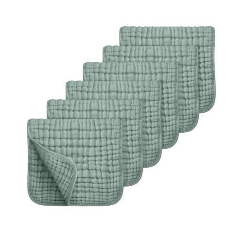 Looxii Muslin Burp Cloths 6 Pack - 20" x 10" - Ultra Soft & Absorbent, 6-Layer 100% Cotton for Spit Up & Drool- Gentle Baby Burping Cloth, Newborn Boys Girls Essentials, Dark Green