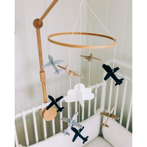Baby Crib Mobile (Airplanes in The Clouds) - Nursery Decoration Ceiling Mobile and Baby Shower for Boys & Girls - Grey and White - Airplanes in the Clouds