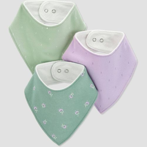 Carter's Just One You® Baby Girls' 3pk Floral Bib - Green/Purple
