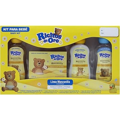 Ricitos de Oro Baby Kit, Chamomile, Hypoallergenic Products, Chamomile Shampoo, Bar Soap, Body Lotion, Body Cologne, 4 Products Inside, One Kit