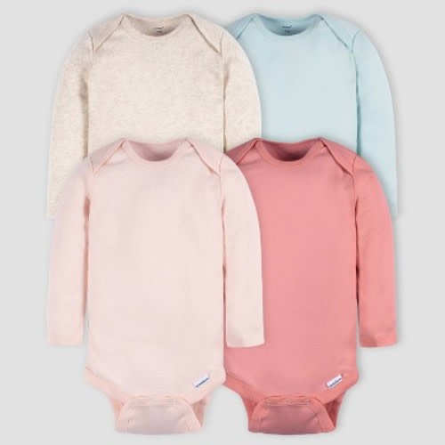 Gerber Baby 4pk Long Sleeve Onesies, Color: Blue | Pink, Size: 3-6M
