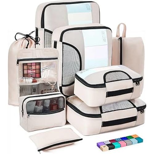 Veken 8 Set Packing Cubes for Suitcases, Luggage Organizer Bags Set for Carry on, Travel Gifts for Mom, Travel Essentials for Women, Travel Accessories in 4 Sizes(Extra Large, Large, Medium, Small)