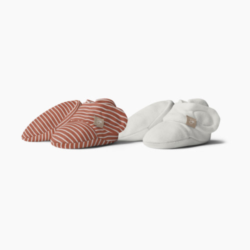 Goumi Kids Stay on Baby Booties (2 pack) - Clay Stripe + Cloud, 0-3 Months