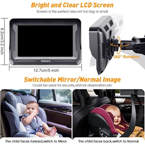 DoHonest Baby Car Camera HD 1080P: 360° Rotating Plug and Play Easy Install 3 Mins Rear Facing Car Baby Monitor with Camera Crystal Night Vision Backseat Camera Two Kids -V33